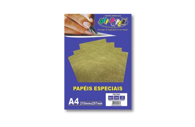 PAPEL FELTRO A4 OURO 30G COM 10 FOLHAS OFF PAPER