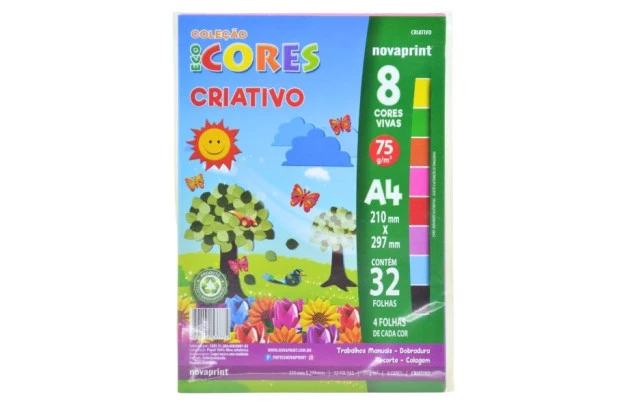 BLOCO PAPEL CRIATIVO 8 CORES COLOR SET A4 75G/M² 32 FOLHAS - 210X297 MM