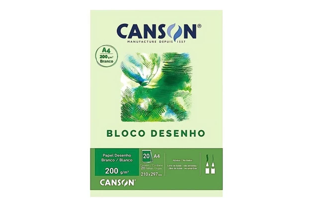 BLOCO DESENHO CANSON A4 200G/M² BRANCO NATURAL 20 FOLHAS | CANSON