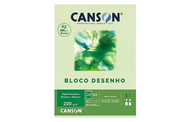 BLOCO DESENHO CANSON A3 200G/M² BRANCO NATURAL 20 FOLHAS | CANSON