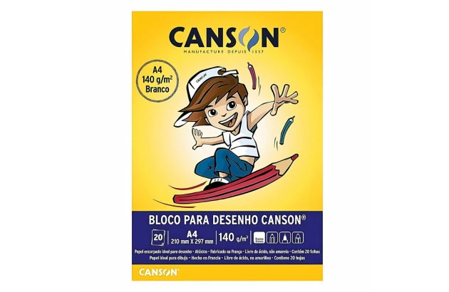 BLOCO DESENHO A4 140G/M² 20 FOLHAS BRANCO – LINHA ESCOLAR | CANSON