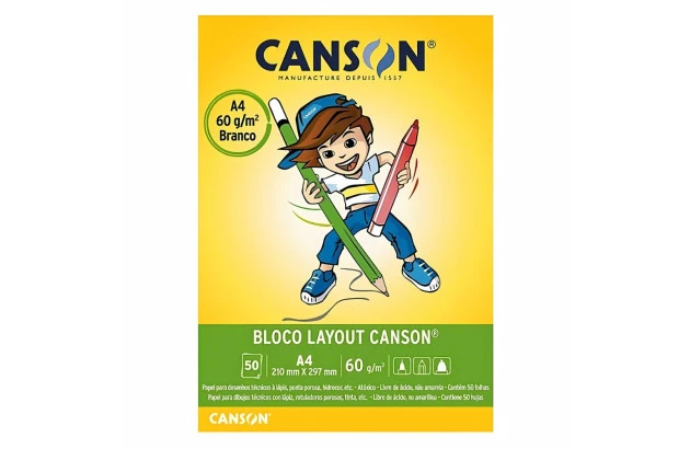 BLOCO LAYOUT A4 60G/M² 50 FOLHAS BRANCO – LINHA ESCOLAR CANSON