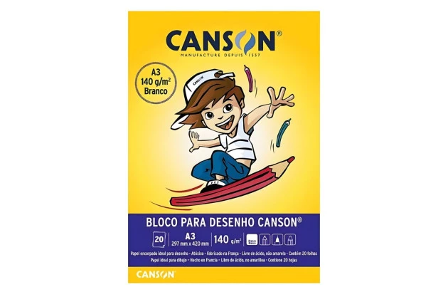 BLOCO DESENHO A3 140G/M² 20 FOLHAS BRANCO NATURAL – LINHA ESCOLAR | CANSON