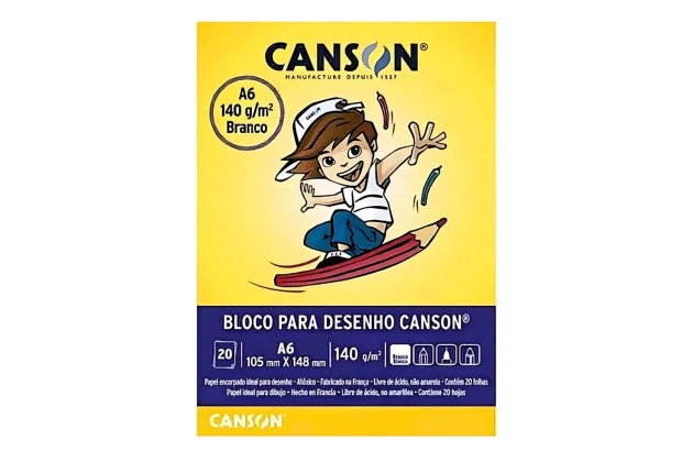 BLOCO DESENHO A6 140G/M² 20 FOLHAS BRANCO NATURAL – LINHA ESCOLAR | CANSON