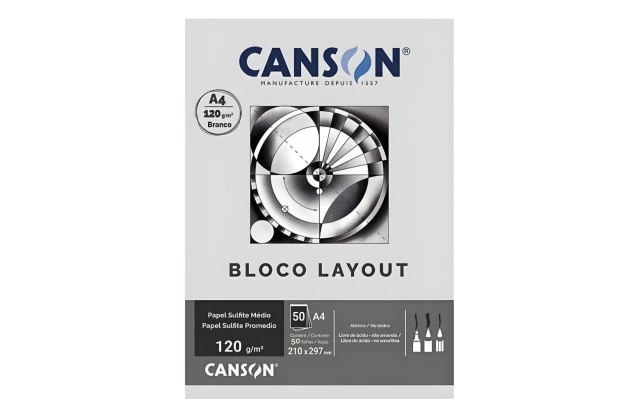 BLOCO LAYOUT CANSON A4 120G/M² BRANCO 50 FOLHAS - SULFITE MÉDIO TÉCNICO | CANSON