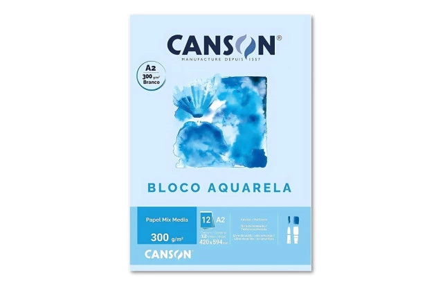 BLOCO DE PAPEL AQUARELA A2 300G/M² 12 FOLHAS - BRANCO TEXTURA CANELADA | CANSON
