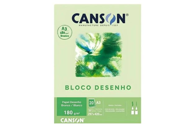 BLOCO DESENHO CANSON A3 180G/M² BRANCO NATURAL 20 FOLHAS | CANSON
