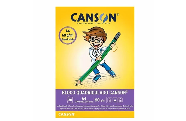 BLOCO QUADRICULADO A4 60G/M² 30 FOLHAS BRANCO 1CM X 1CM – LINHA ESCOLAR | CANSON