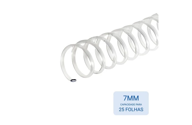 ESPIRAL PARA ENCADERNAÇÃO 7 MM INCOLOR CRISTAL CAPACIDADE 25 FOLHAS – PACOTE 100 UND | PLASTYLINE