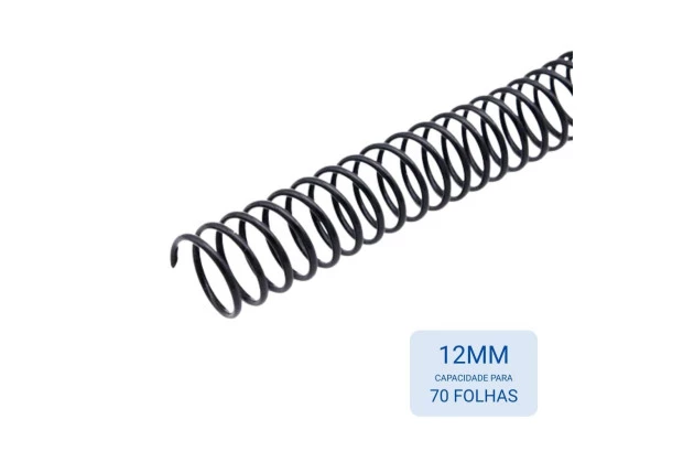 ESPIRAL PARA ENCADERNAÇÃO 12 MM PRETO CAPACIDADE 70 FOLHAS – PACOTE 100 UND | PLASTYLINE