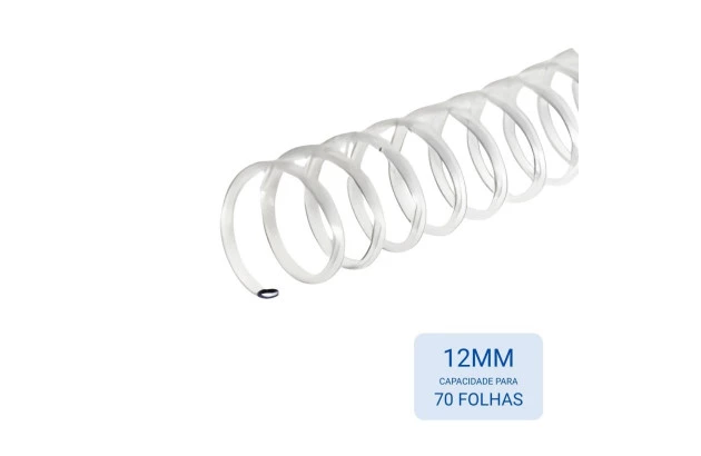 ESPIRAL PARA ENCADERNAÇÃO 12 MM INCOLOR CRISTAL CAPACIDADE 70 FOLHAS – PACOTE 100 UND | PLASTYLINE