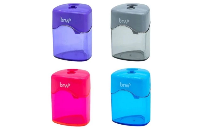 APONTADOR 2 FUROS COM DEPOSITO TRIANGULAR NEON - 4 CORES SORTIDAS | BRW AP2008