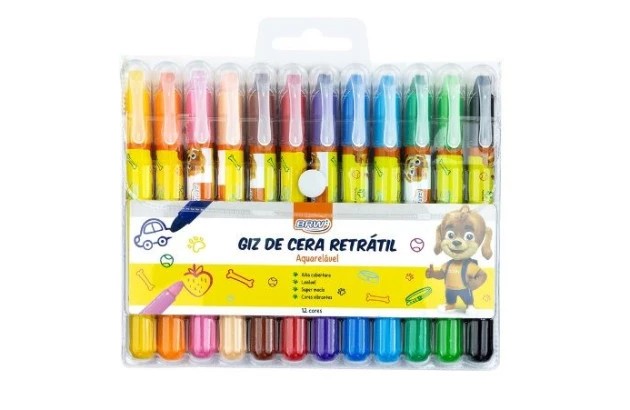 GIZ DE CERA RETRÁTIL 12 CORES VIBRANTES AQUARELÁVEL - LAVÁVEL, MACIO E ALTA COBERTURA | BRW GZ1204