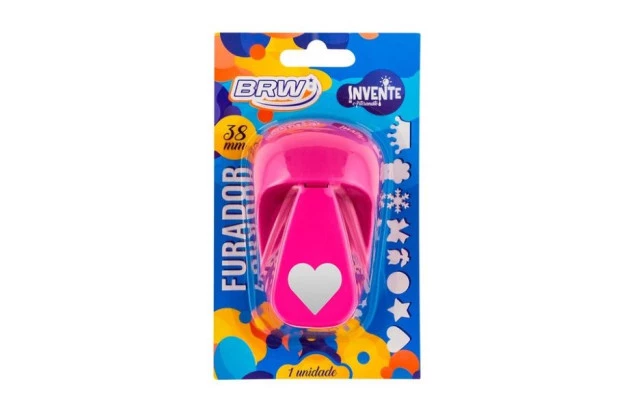 FURADOR DE EVA 38MM CORAÇÃO ROSA BLISTER 1UN BRW F3802