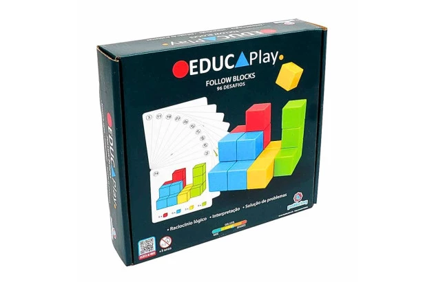 JOGO EDUCATIVO FOLLOW BLOCKS - MONTAR E DESMONTAR 96 DESAFIOS  +3ANOS - EDUCA PLAY | LINHA INCLUSIVA
