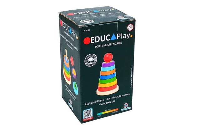 BRINQUEDO EDUCATIVO TORRE MULTI ENCAIXE  EM MADEIRA +3ANOS - EDUCA PLAY | LINHA INCLUSIVA