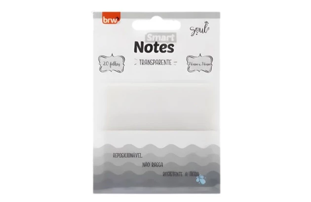 BLOCO DE NOTAS ADESIVAS 76X76MM 20FLS TRANSPARENTE SMART NOTES - RESISTENTE A ÁGUA| BRW BA7659