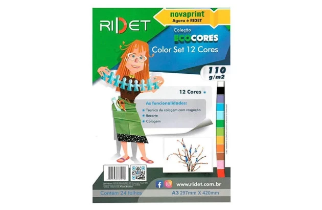 BLOCO PAPEL CRIATIVO 12 CORES COLOR SET  A3 110G/M² 24 FOLHAS - 297X420MM