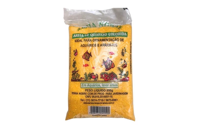 AREIA DE QUARTZO COLORIDA PARA AQUÁRIO AMARELO GEMA 950G TERRA NOBRE