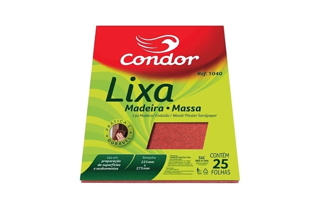 LIXA MADEIRA MASSA GRÃO 120 225X275 MM CONDOR - FOLHA