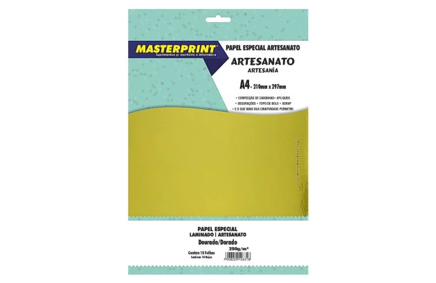 PAPEL LAMINADO DOURADO 250G/M² A4 10 FOLHAS LAMICOTE PARA ARTESANATO | MASTERPRINT