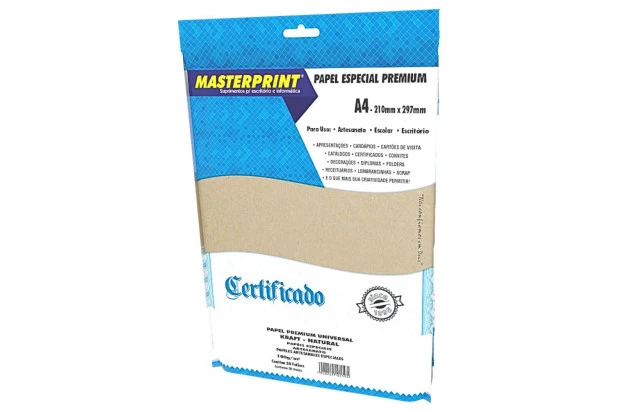 PAPEL KRAFT NATURAL 180G/M² A4 50 FOLHAS - JATO DE TINTA E LASER | MASTERPRINT