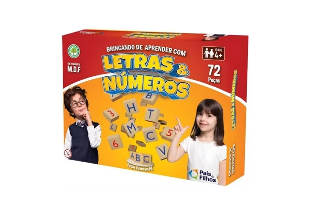 BRINCANDO DE APRENDER COM LETRAS E NUMEROS 72 PEÇAS COLUNA