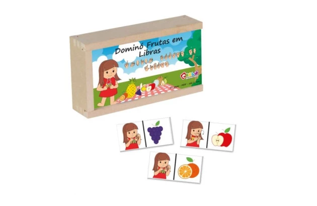 BRINQUEDO DOMINO FRUTAS EM LIBRAS 28 PEÇAS MDF + 3 ANOS 1768 CARLU