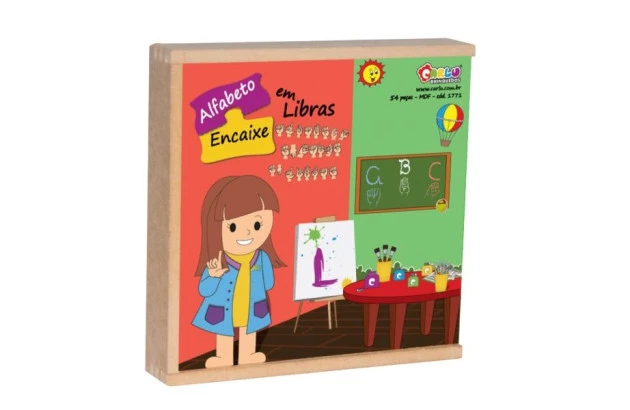 BRINQUEDO EDUCATIVO ALFABETO EM LIBRAS ENCAIXE 28 PEÇAS MDF 1771 CARLU