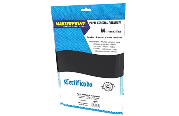PAPEL DIPLOMATA LISO OFFSET PRETO 180G 60KG A4 50 FOLHAS – SULFITE, JATO DE TINTA | MASTERPRINT