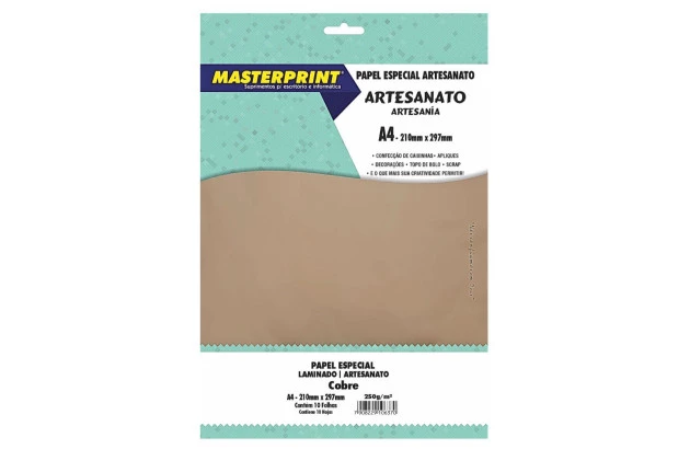 PAPEL LAMINADO COBRE 250G/M² A4 10 FOLHAS  LAMICOTE PARA ARTESANATO | MASTERPRINT