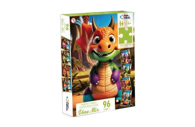 QUEBRA CABEÇA DINO MIX 96 PEÇAS + 5 ANOS PAIS E FILHOS