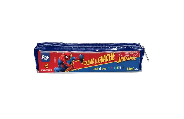 ESTOJO TINTA GUACHE 6 CORES 15ML CADA SPIDERMAN PVC - CORES VIBRANTES
