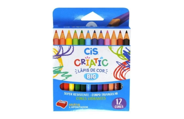 LÁPIS DE COR 12 CORES BIG CRIATIC TRIANGULAR COM APONTADOR