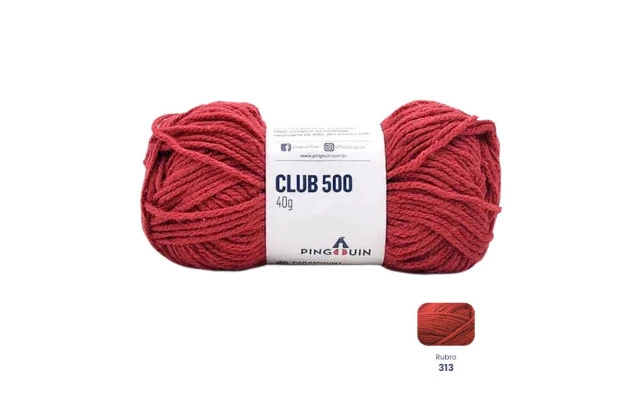 NOVELO DE LÃ CLUB 500 40G VERMELHO RUBRO 313 PINGOUIN