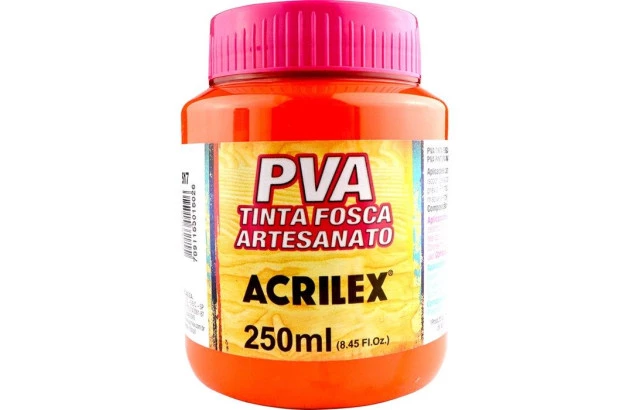 TINTA PVA FOSCA PARA ARTESANATO 250ML LARANJA 517 - UNIDADE | ACRILEX 3225