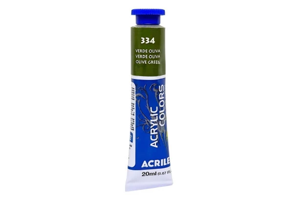 TINTA ACRÍLICA PARA TELA ACRYLIC COLORS 20ML VERDE OLIVA 334 - UNIDADE | ACRILEX 13123