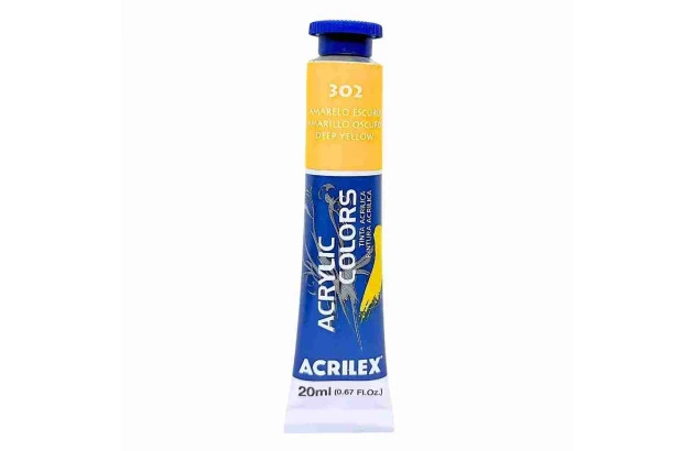 TINTA ACRÍLICA PARA TELA ACRYLIC COLORS 20ML AMARELO ESCURO 302 - UNIDADE | ACRILEX 13123