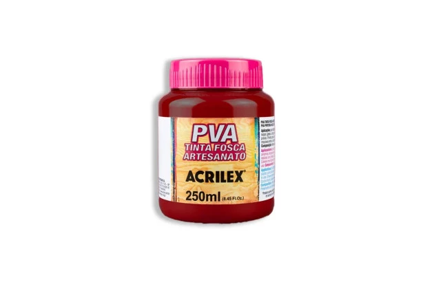 TINTA PVA FOSCA PARA ARTESANATO 250ML VERMELHO ESCARLATE 508 – UNIDADE | ACRILEX 3225