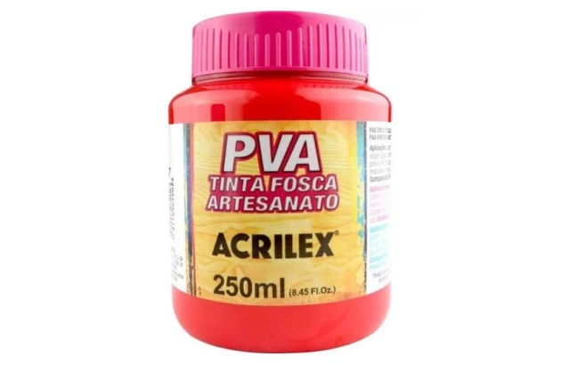 TINTA PVA FOSCA PARA ARTESANATO 250ML VERMELHO VIVO 541 – UNIDADE | ACRILEX 3225