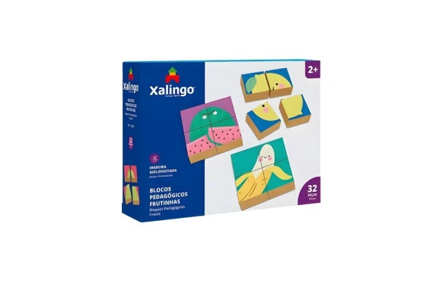 BRINQUEDO EDUCATIVO BLOCOS PEDAGOGICOS FRUTINHAS + 2 ANOS 32 PEÇAS XALINGO