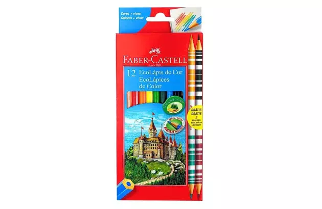 LAPIS DE COR 12 CORES ECOLÁPIS + 2 BICOLOR SEXTAVADO 120112/2B FABER CASTELL