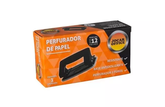 PERFURADOR DE PAPEL PROFISSIONAL 2 FUROS 50F METAL PRETO JOCAR OFFICE 93022