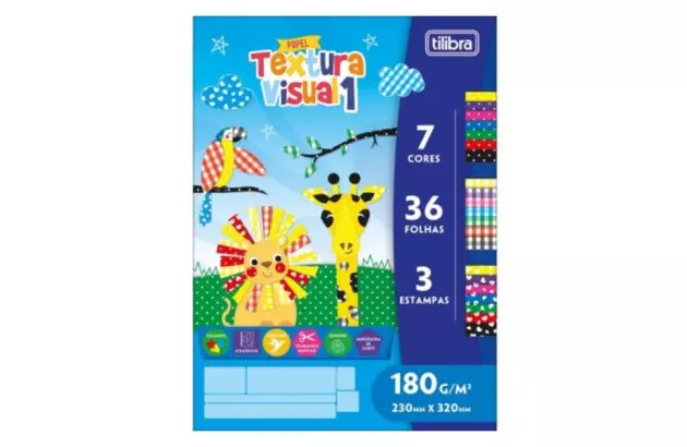 BLOCO DE PAPEL TEXTURA VISUAL 1 COM 7 CORES 3 ESTAMPAS 36 FOLHAS 230MMX320MM TILIBRA