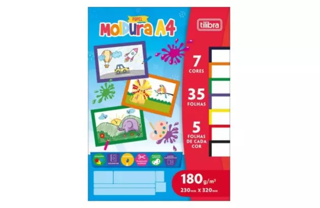 BLOCO MOLDURA A4 COM 7 CORES 5 FOLHAS DE CADA COR 35 FOLHAS 120 GRAMAS 230MMX320XX TILIBRA