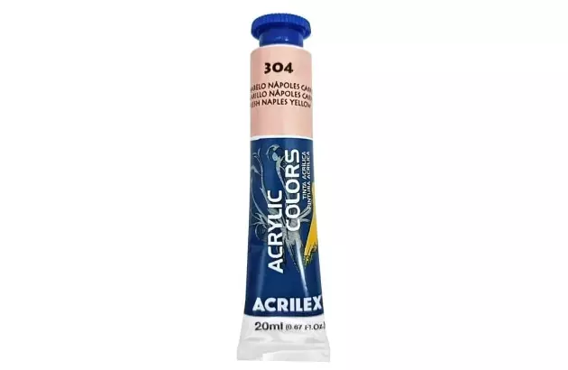 TINTA ACRÍLICA PARA TELA ACRYLIC COLORS 20ML AMARELO NÁPOLES CARNE 304 - UNIDADE | ACRILEX 13123
