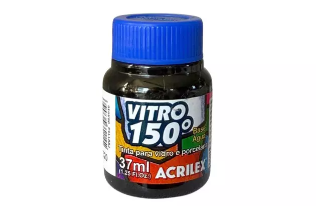 TINTA VITRO 150° 37ML PRETO 520 BASE DE ÁGUA - UNIDADE | ACRILEX 1140