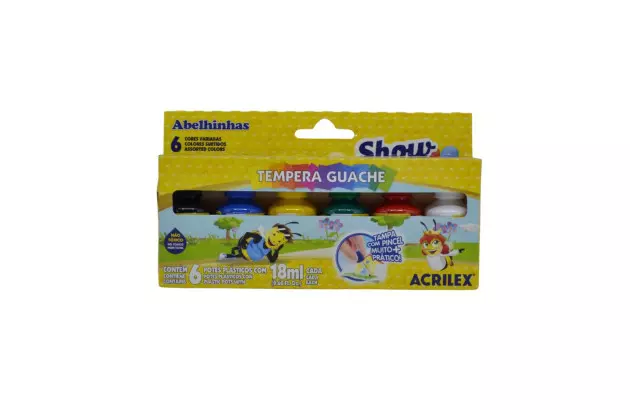 TINTA GUACHE 6 CORES SHOW COLOR COM PINCEL18ML CADA 2005 ACRILEX