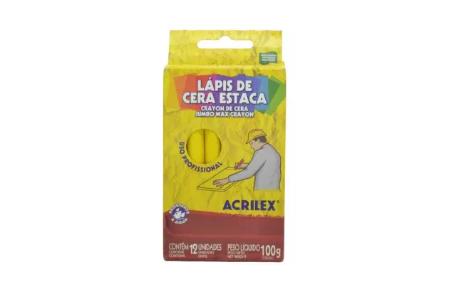LÁPIS DE CERA ESTACA 100G AMARELO - RESISTENTE À AGUA | ACRILEX