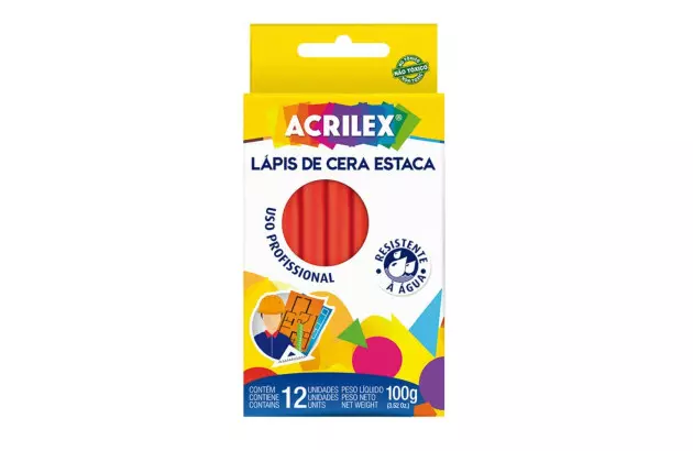 LÁPIS DE CERA ESTACA 100G VERMELHO - RESISTENTE À AGUA | ACRILEX